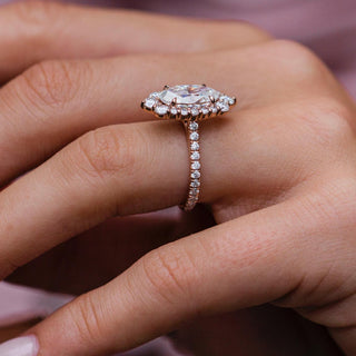 3.50 CT Oval Cluster Halo & Pave Moissanite Engagement Ring 2