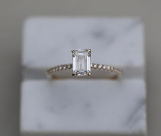 0.90 CT Emerald Cut Pave CVD F/VVS2 Diamond Engagement Ring 1