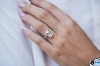 4.30 CT Emerald Hidden Halo & Pave Moissanite Engagement Ring 5