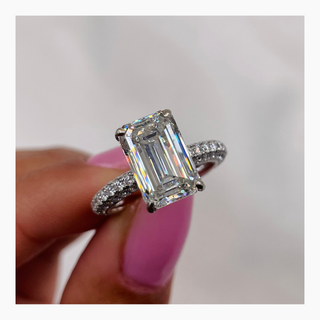 4.5 CT Emerald Cut Pave CVD G/VS Diamond Engagement Ring 2