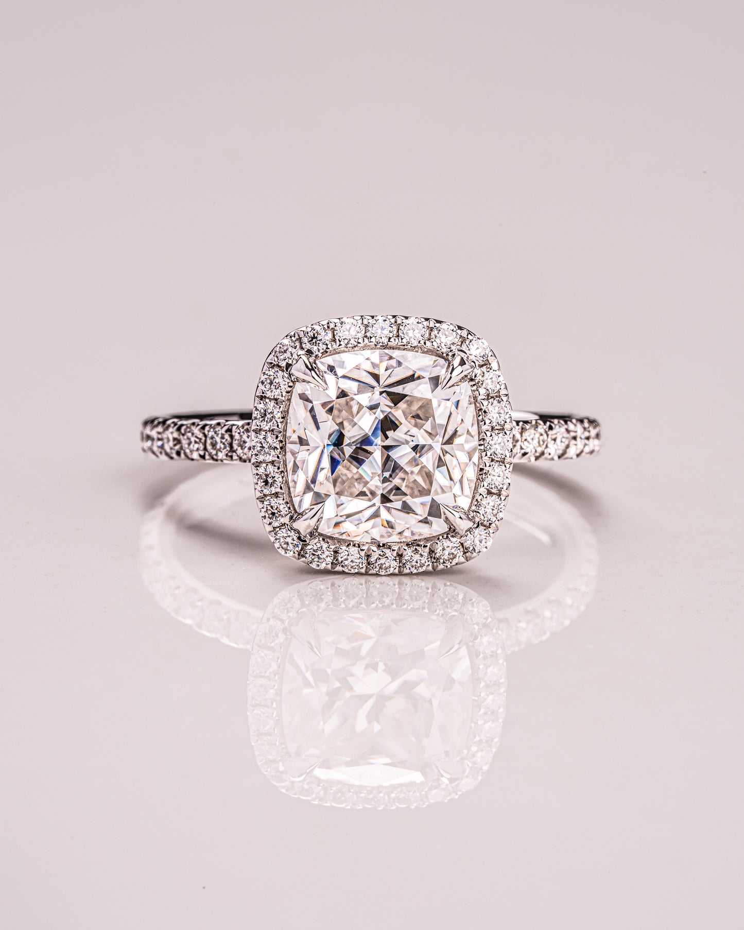 1.80 CT Cushion Cut Halo Moissanite Engagement Ring With Pave Setting 1