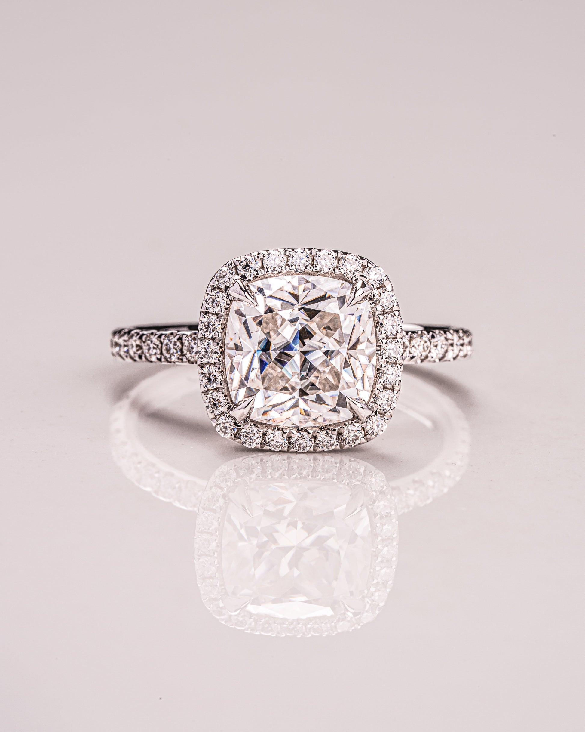 1.80 CT Cushion Cut Halo Moissanite Engagement Ring With Pave Setting 1