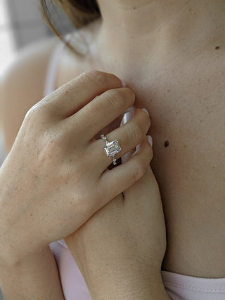 3.2 CT Emerald Cut Pave CVD G/VS1 Diamond Engagement Ring 6