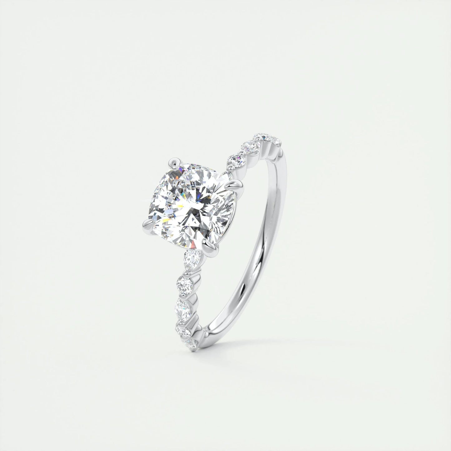 2.15 CT Cushion Cut Solitaire Pave Moissanite Engagement Ring 4