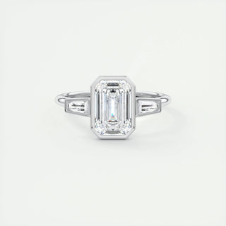 2.30 CT Emerald Cut Bezel 3 Stone Moissanite Engagement Ring 1