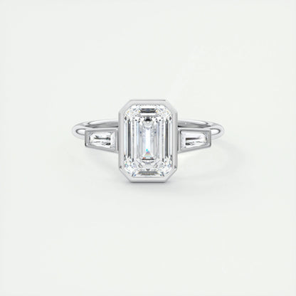 2.30 CT Emerald Cut Bezel 3 Stone Moissanite Engagement Ring 1