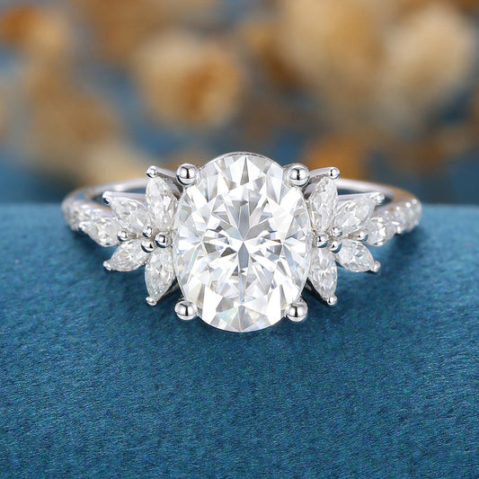 1.91 CT Oval Shaped Moissanite Cluster Engagement Ring 1