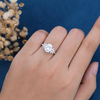 1.91 CT Oval Shaped Moissanite Cluster Engagement Ring 2