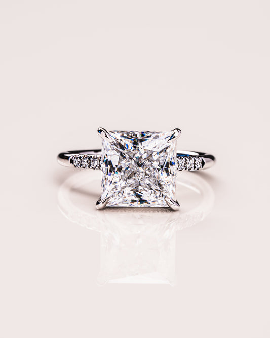 2.87 CT Princess Cut Moissanite Solitaire Engagement Ring With Hidden Halo Setting 1