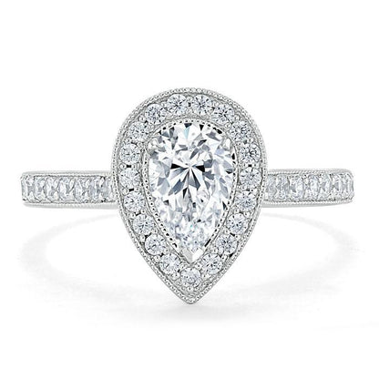 1.52 CT Pear Cut Halo Channel Pave Moissanite Engagement Ring 1