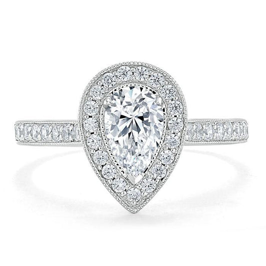 1.52 CT Pear Cut Halo Channel Pave Moissanite Engagement Ring 1