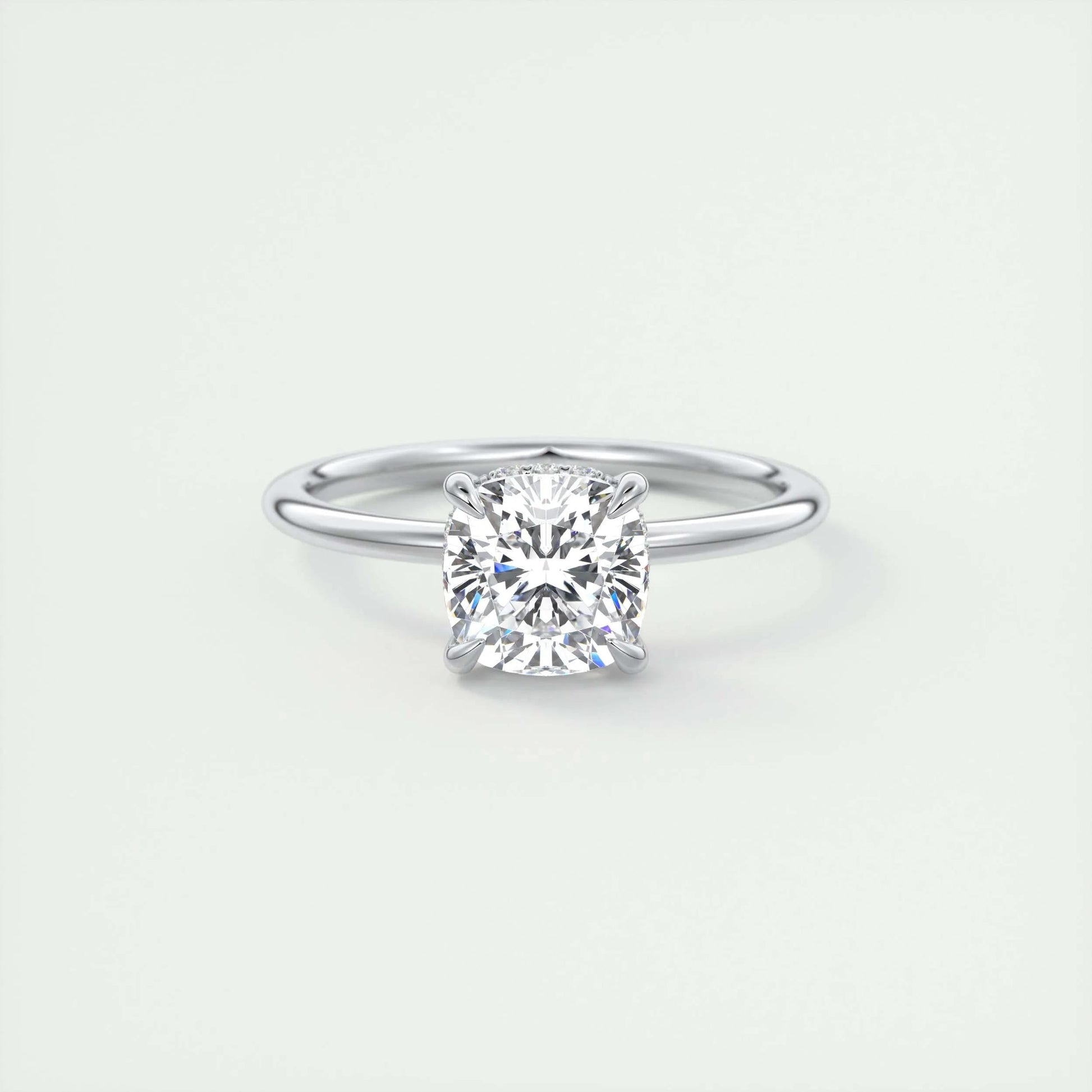 2.15 CT Cushion Solitaire Hidden Halo Moissanite Engagement Ring 1