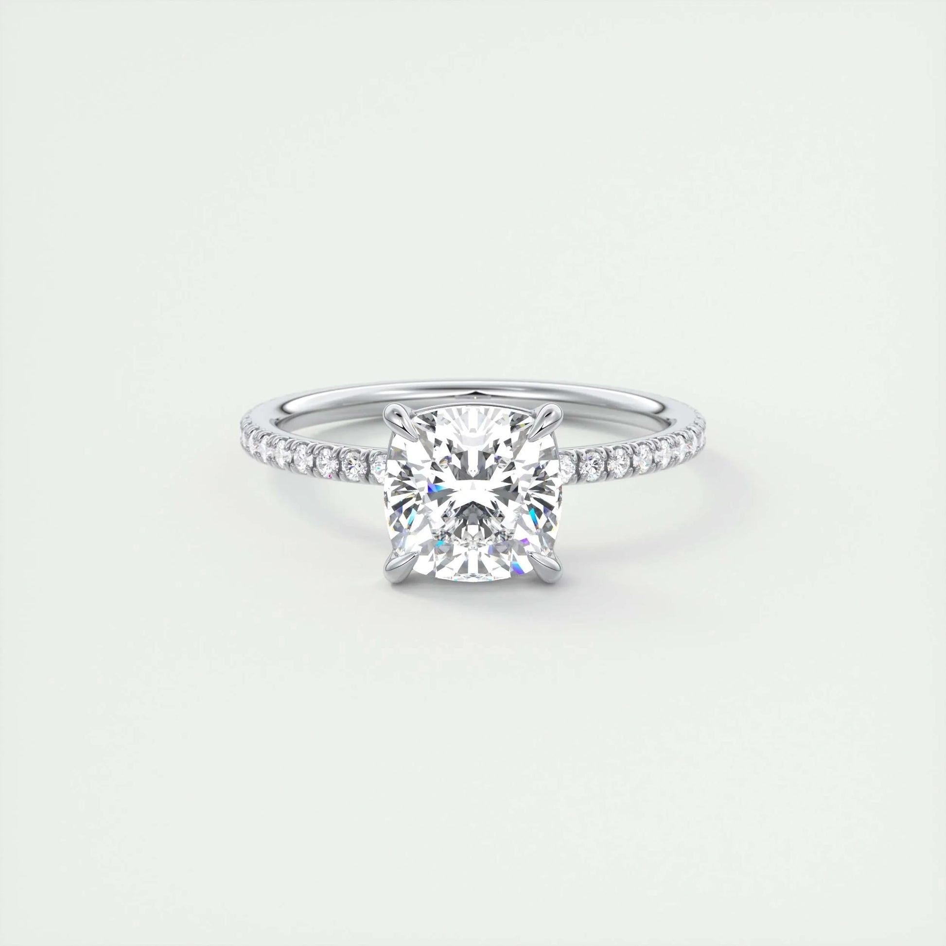 2.15 CT Cushion Cut Solitaire Pave Moissanite Engagement Ring 1