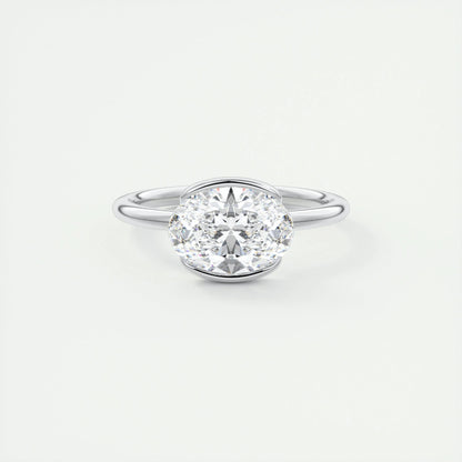 1.91 CT Oval Half Bezel Solitaire Moissanite Engagement Ring 1