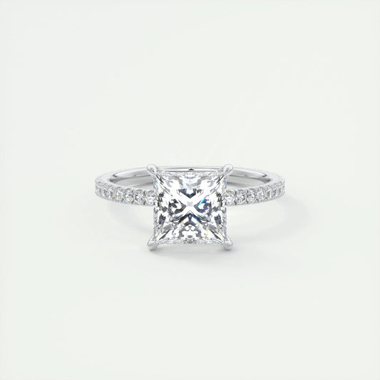 2.08 CT Princess Solitaire Pave Moissanite Engagement Ring 1