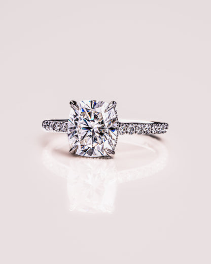 0.96 CT Cushion Solitaire Moissanite Engagement Ring With Hidden Halo/Pave Setting 2