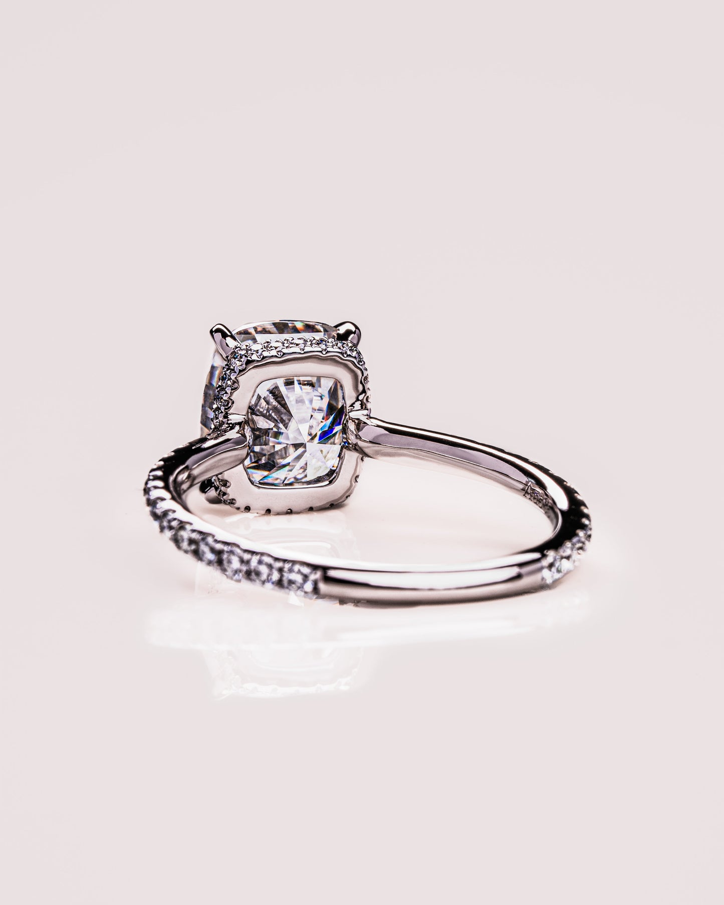 0.96 CT Cushion Solitaire Moissanite Engagement Ring With Hidden Halo/Pave Setting 6