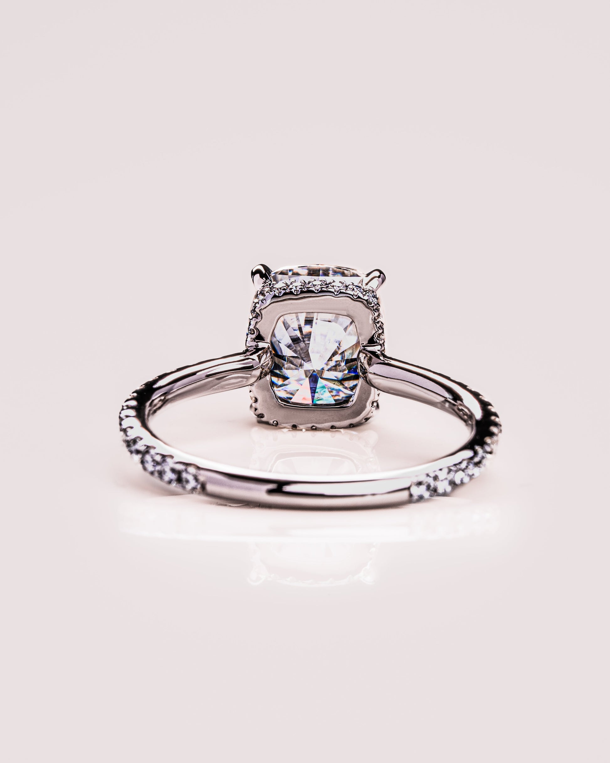 0.96 CT Cushion Solitaire Moissanite Engagement Ring With Hidden Halo/Pave Setting 7