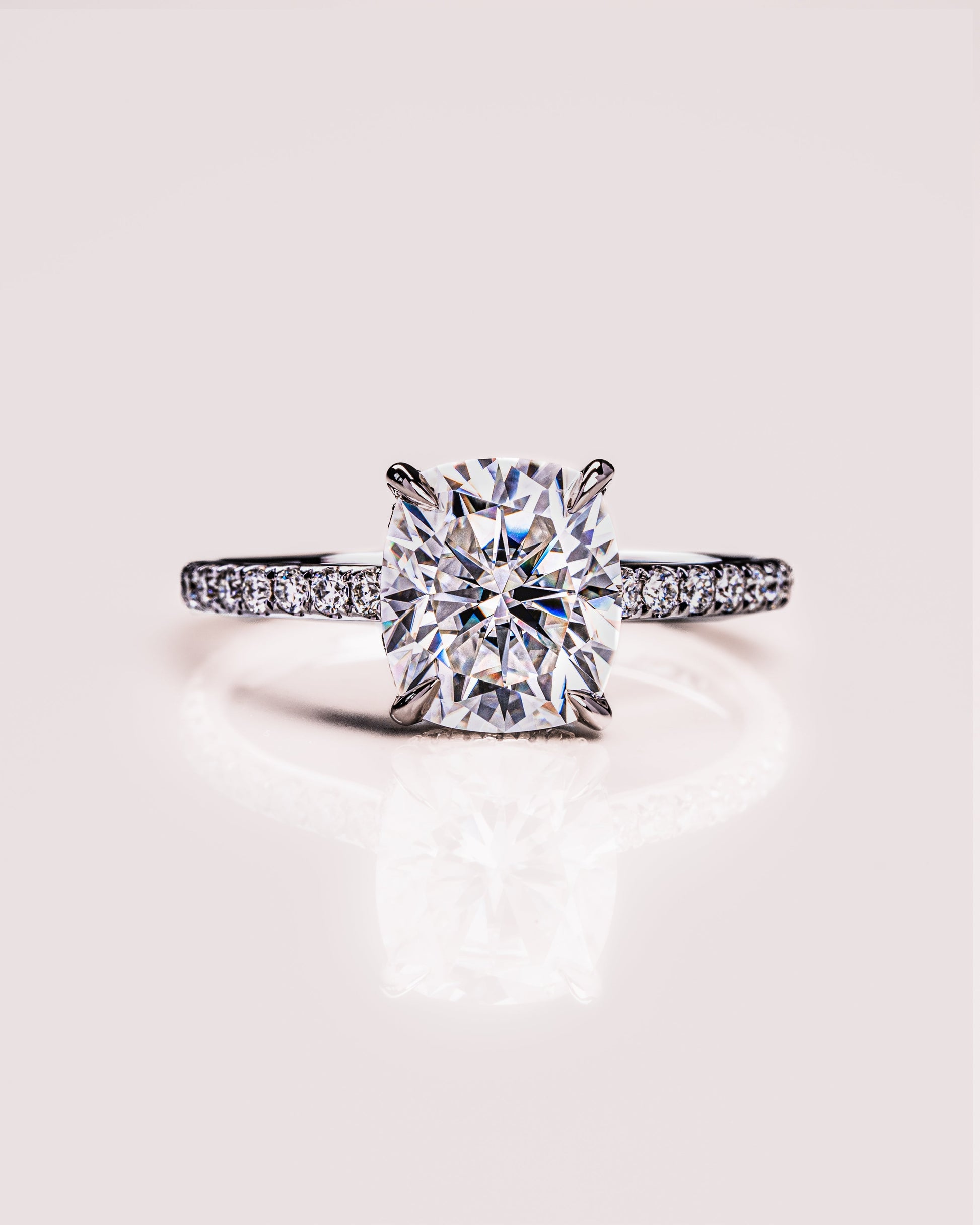 0.96 CT Cushion Solitaire Moissanite Engagement Ring With Hidden Halo/Pave Setting 1