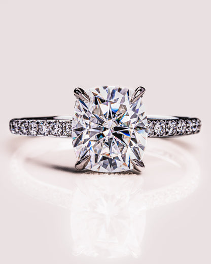0.96 CT Cushion Solitaire Moissanite Engagement Ring With Hidden Halo/Pave Setting 3