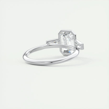 2.30 CT Emerald Cut Bezel 3 Stone Moissanite Engagement Ring 3