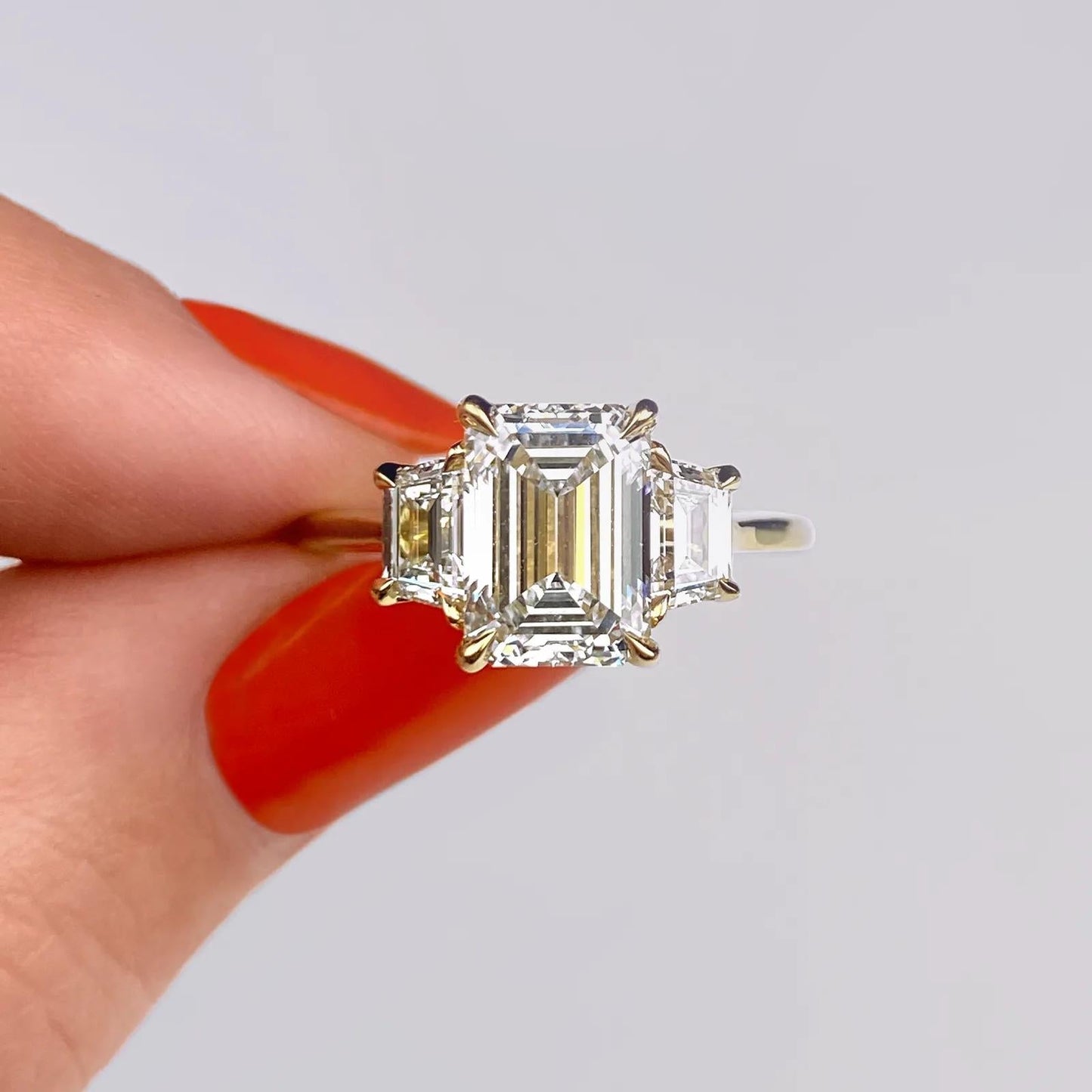 1.91 CT Emerald Cut Three Stone Moissanite Engagement Ring 23