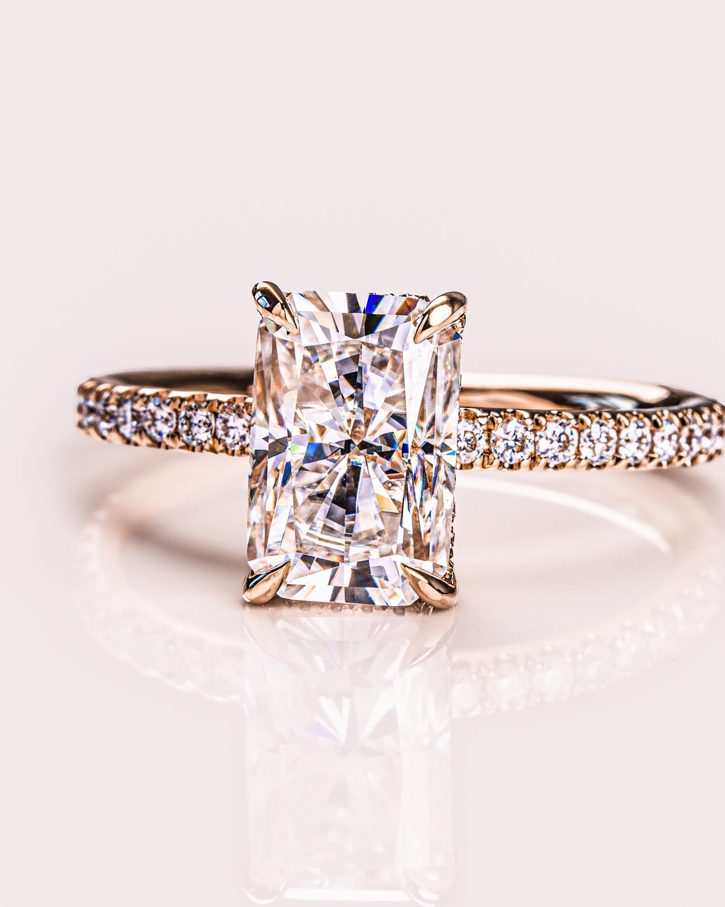 2.43 CT Radiant Cut Moissanite Solitaire Engagement Ring With Hidden Halo Setting 8