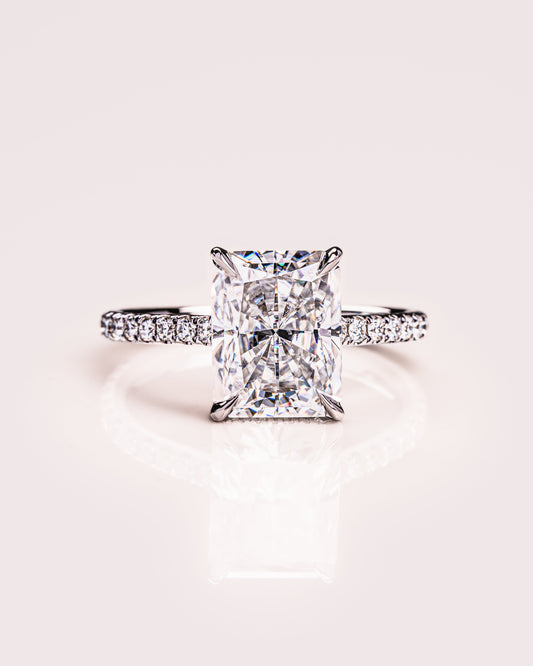 2.43 CT Radiant Cut Solitaire Hidden Halo Setting Moissanite Engagement Ring 1