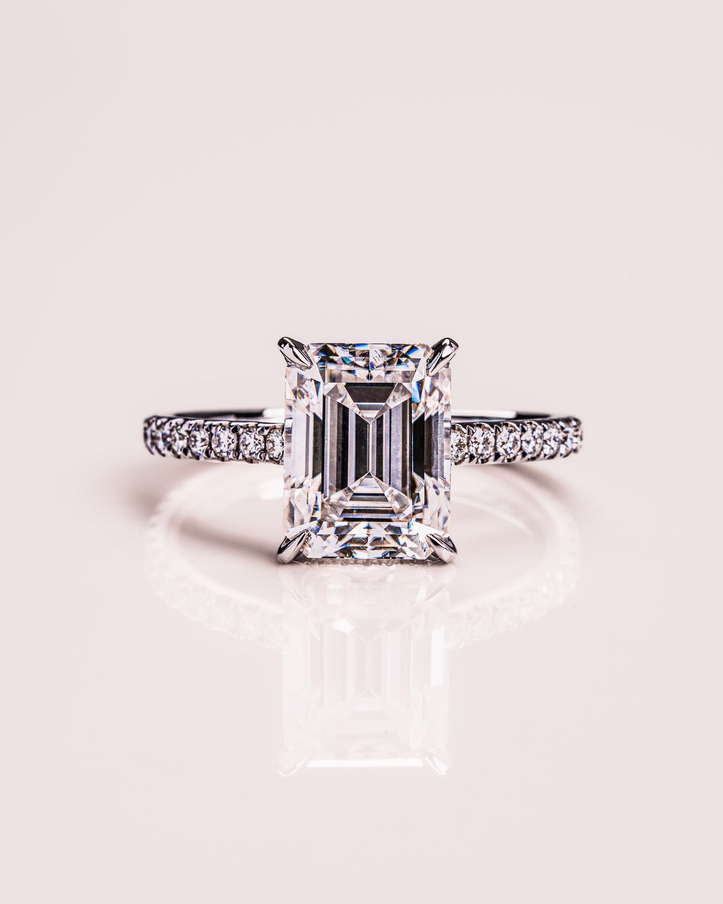 2.30 CT Radiant Cut Solitaire Hidden Halo/ Pave Setting Moissanite Engagement Ring 1