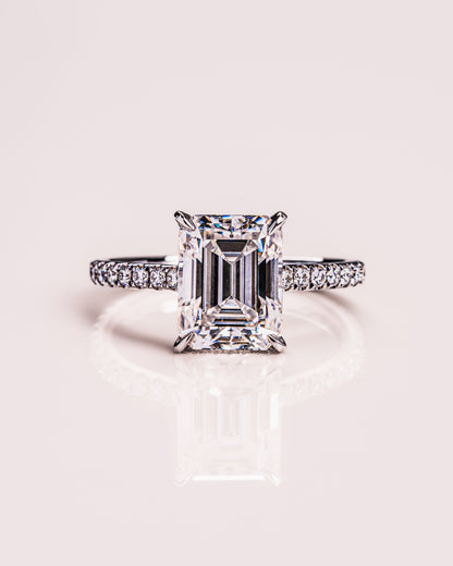 2.30 CT Radiant Cut Solitaire Hidden Halo/ Pave Setting Moissanite Engagement Ring 1