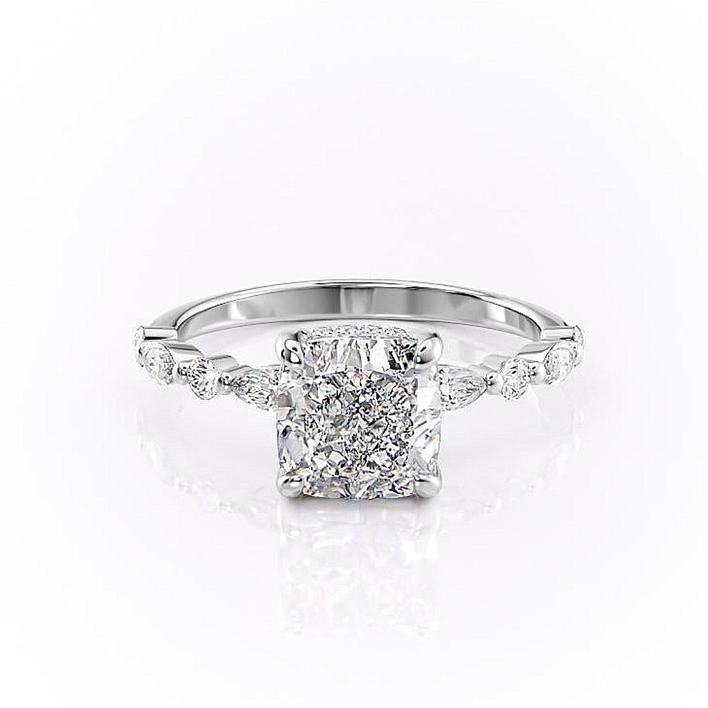2.15 CT Cushion Cut Dainty Pave Moissanite Engagement Ring 10