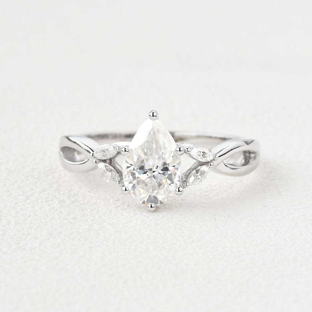 1.52 CT Pear Cut Twisted Moissanite Engagement Ring 7