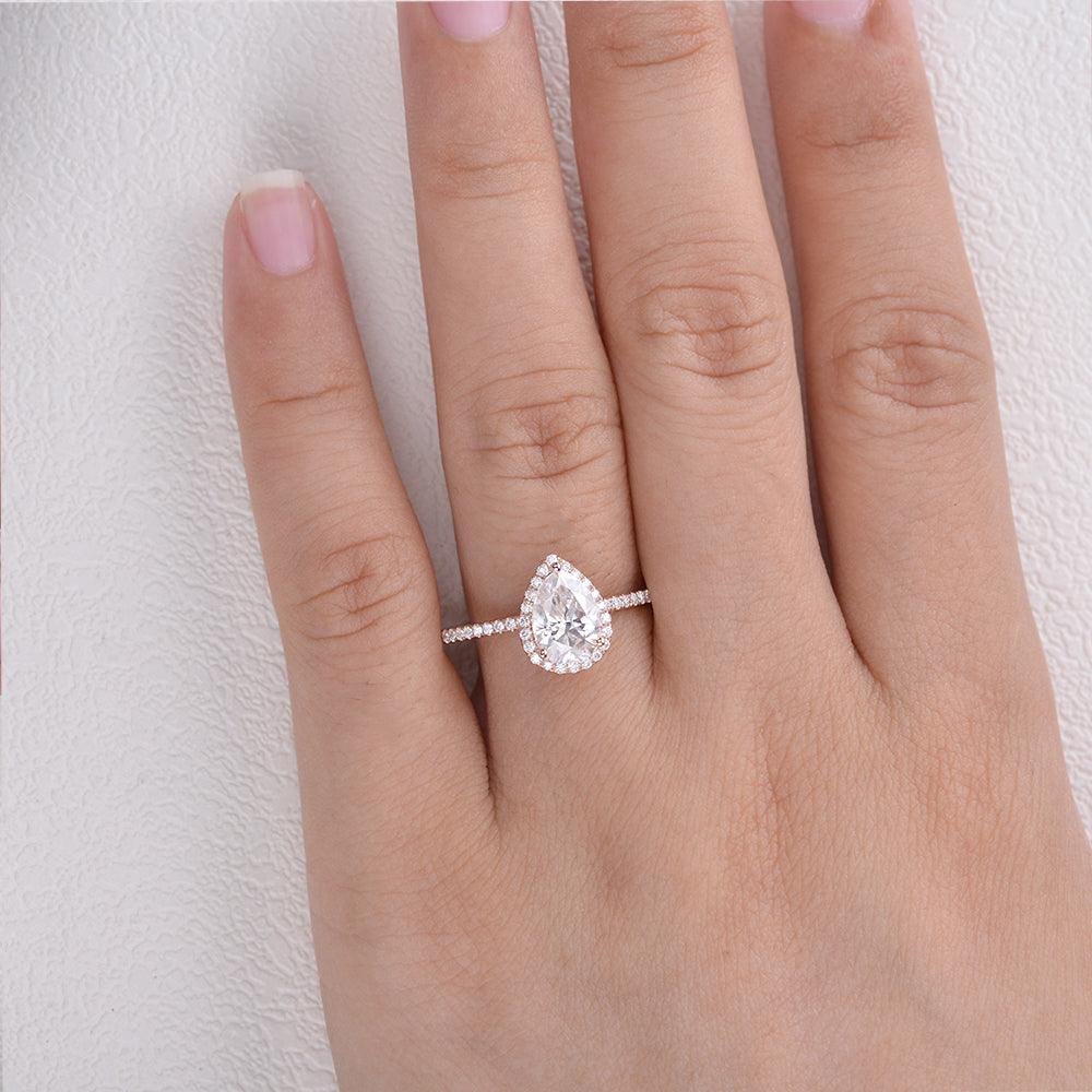 1.25 CT Pear Cut Halo Pave Moissanite Engagement Ring 7