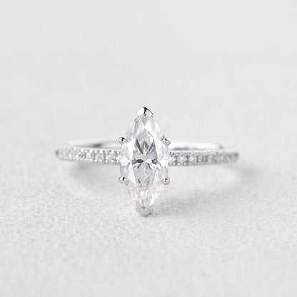 1.0 CT Marquise Cut Solitaire Pave Moissanite Engagement Ring 1