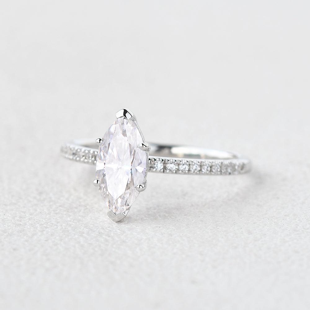 1.0 CT Marquise Cut Solitaire Pave Moissanite Engagement Ring 5