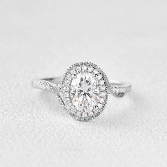 1.33 CT Oval Cut Halo Pave Moissanite Engagement Ring 1