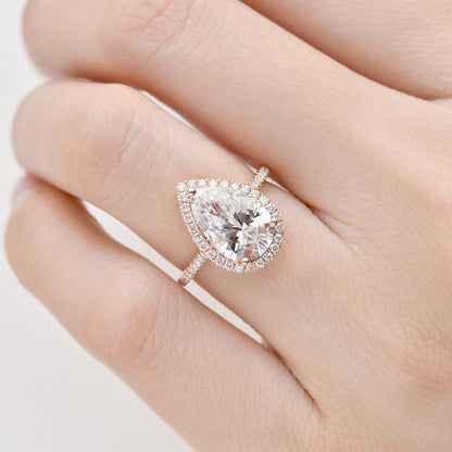3.1 CT Pear Cut Halo Pave Moissanite Engagement Ring 3