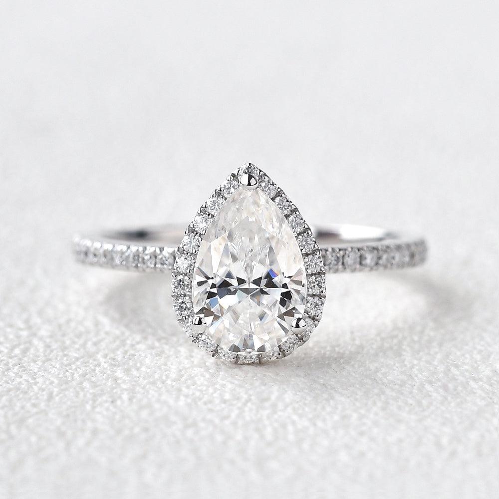 1.25 CT Pear Cut Halo Pave Moissanite Engagement Ring 15