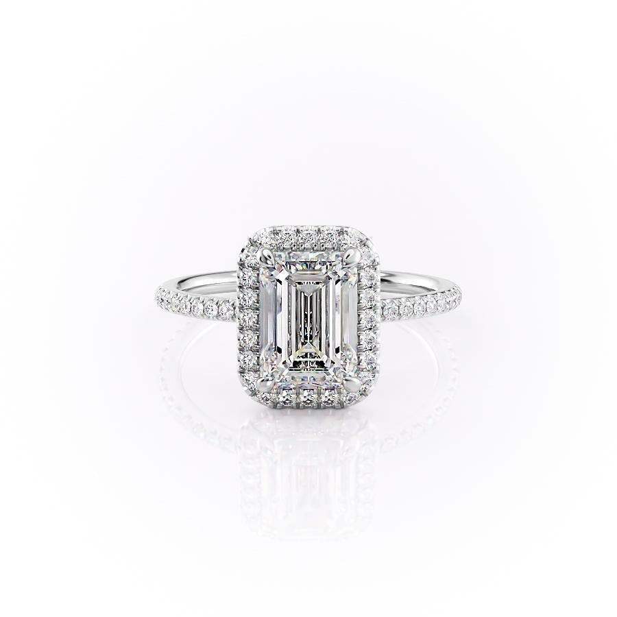 2.10 CT Emerald Cut Halo Pave Setting Moissanite Engagement Ring 10