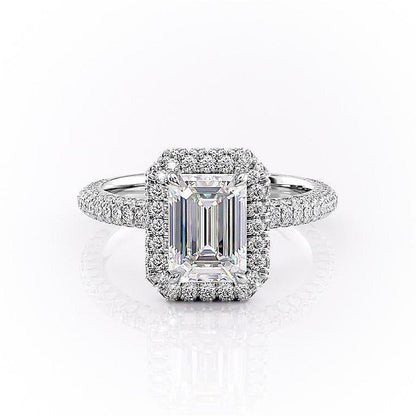 1.91 CT Emerald Cut Halo Triple Pave Setting Moissanite Engagement Ring 10