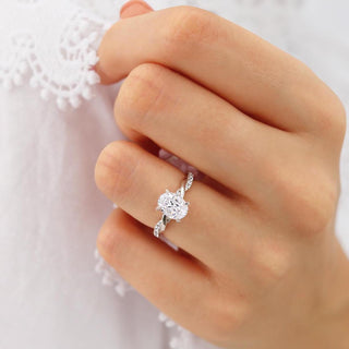 1.50 CT Oval Shaped Twisted Pave Style Moissanite Engagement Ring 1