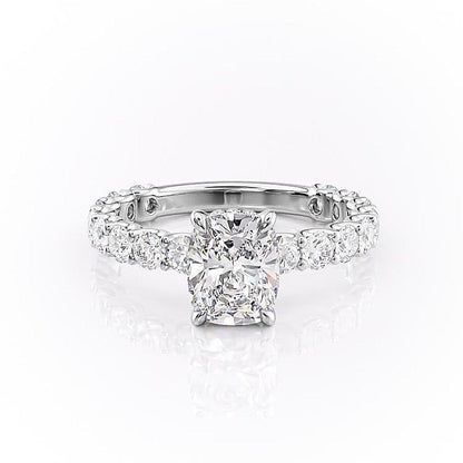 2.0 CT Elongated Cushion Cut Hidden Halo Pave Moissanite Engagement Ring 10