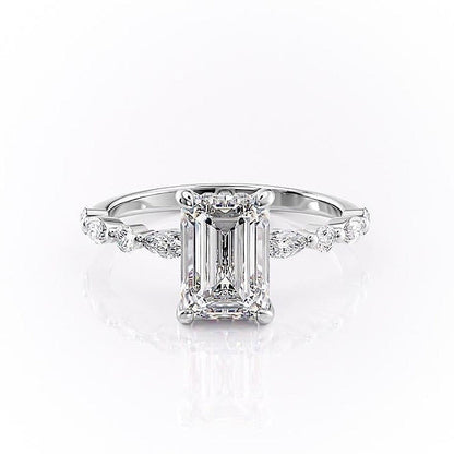 2.10 CT Emerald Cut Solitaire Pave Setting Moissanite Engagement Ring 10