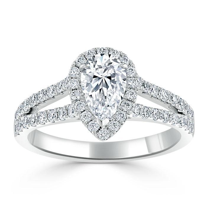 0.75 CT Pear Cut Halo Split Shank Setting Moissanite Engagement Ring 2