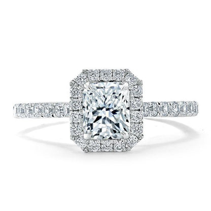 1.0 CT Radiant Cut Halo Pave Setting Moissanite Engagement Ring 1