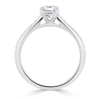 0.75 CT Radiant Cut Solitaire Hidden Halo/ Pave Setting Moissanite Engagement Ring 4