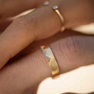 Classic Men's Wedding Band With Linear Mountains 6