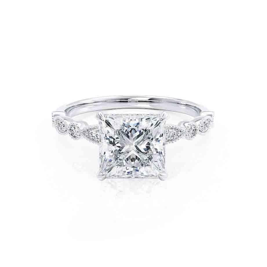 0.90 CT Princess Shaped Moissanite Solitaire Pave Style Engagement Ring 1