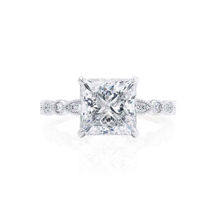 0.90 CT Princess Shaped Moissanite Solitaire Pave Style Engagement Ring 2