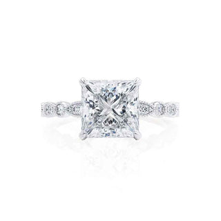 0.90 CT Princess Shaped Pave Style Moissanite Engagement Ring 2